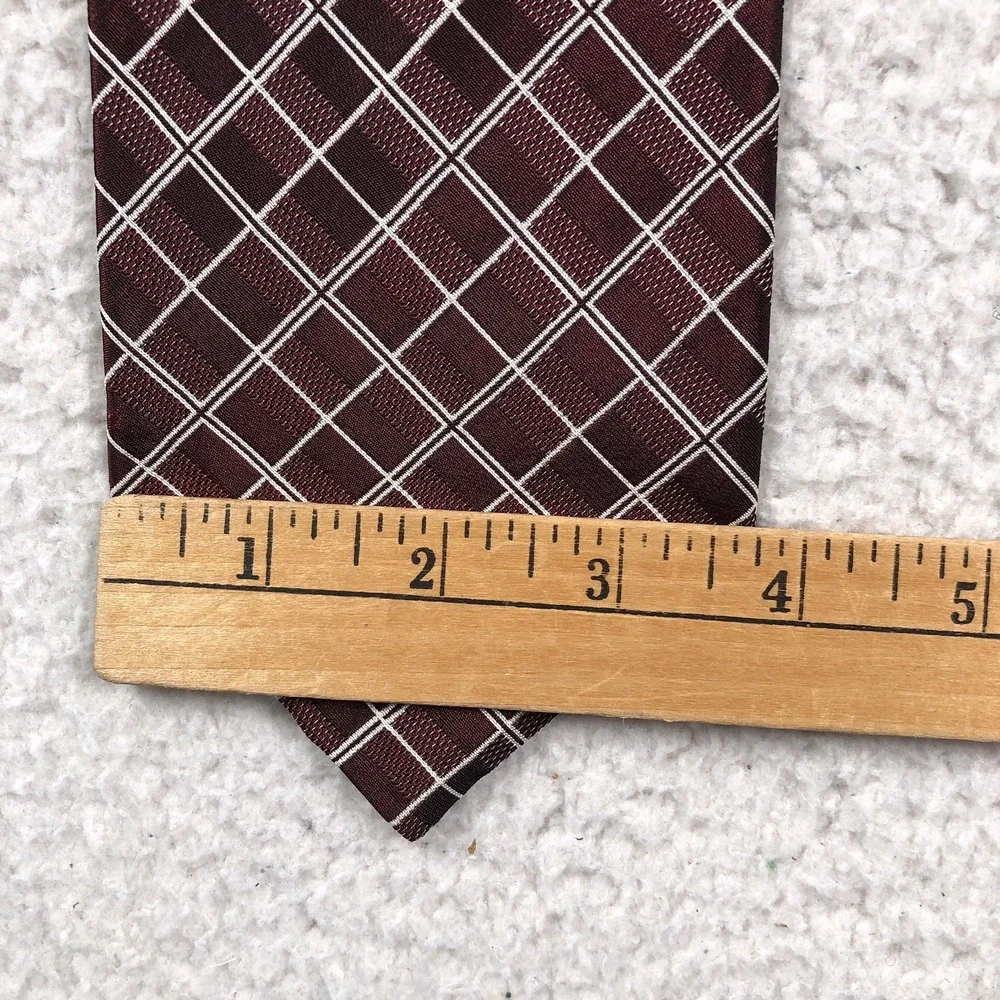 VTG Lauren Ralph Lauren Tie Burgundy Plaid Diamond 100% SILK Made USA Hand Finis
